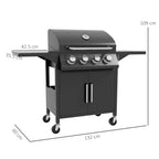 Outsunny 4+1 Burner Gas BBQ Grill Outdoor Barbecue Trolley with Wheels and Storage