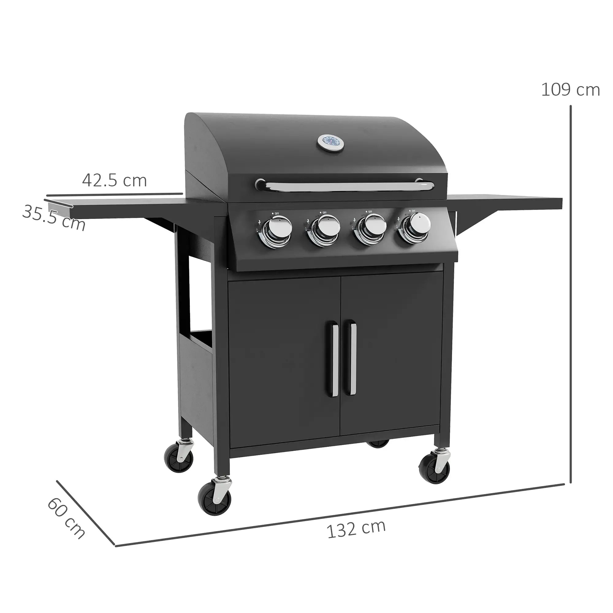 Outsunny 4+1 Burner Gas BBQ Grill Outdoor Barbecue Trolley with Wheels and Storage