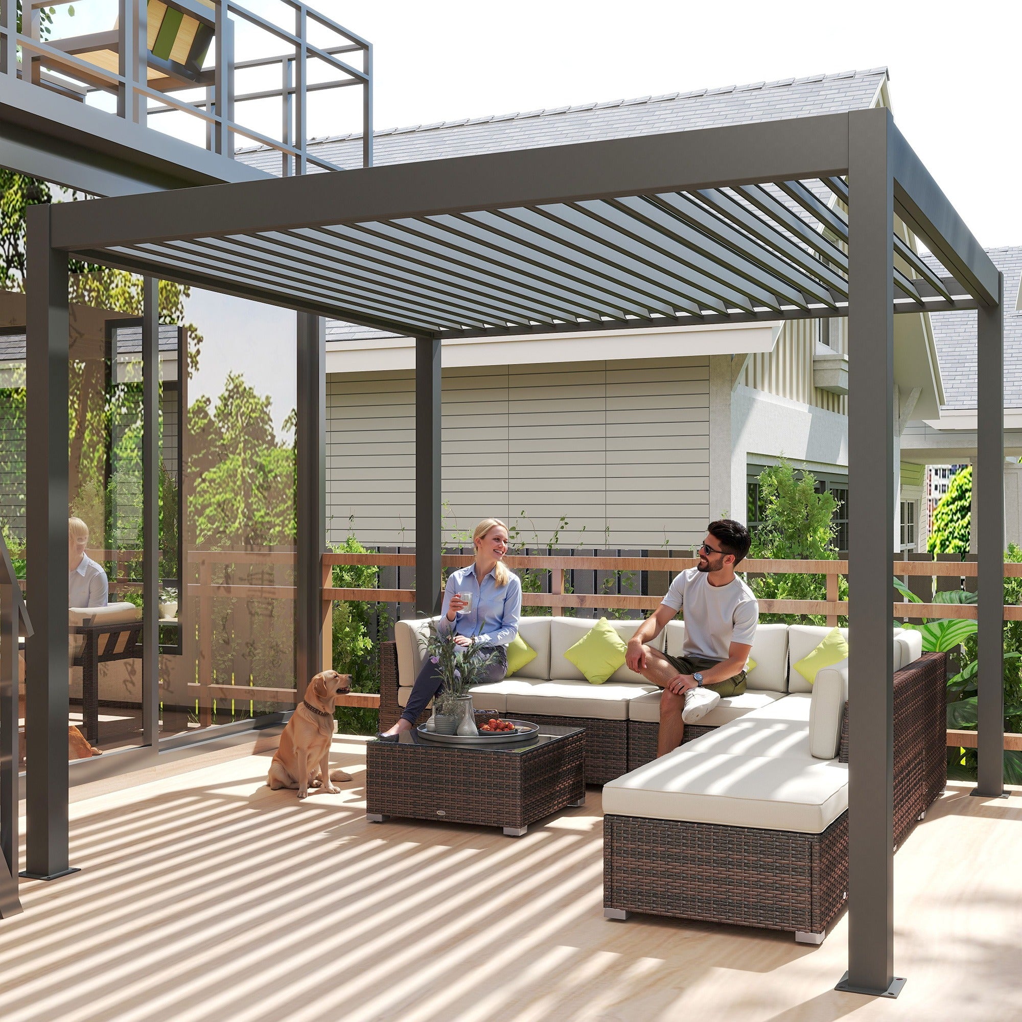 Outsunny Electric Aluminium Pergola with LED Lights 3x3m
