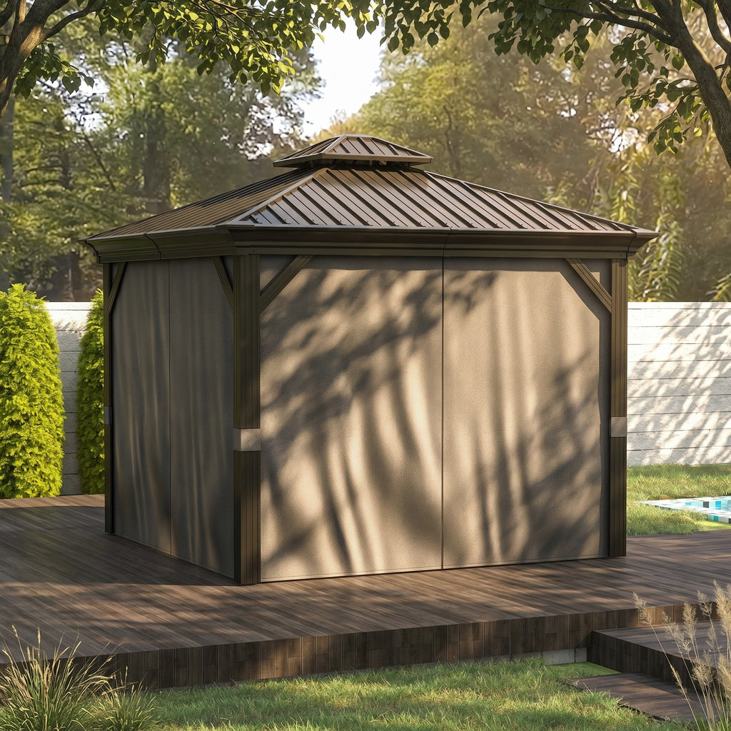 Outsunny Hardtop Gazebo Aluminium Dark Grey 3.65x3m