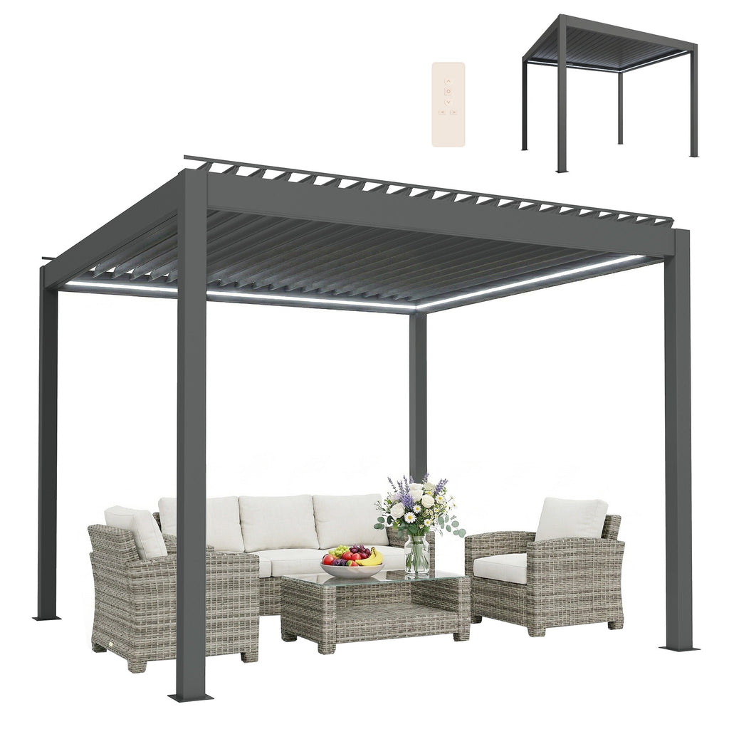 Outsunny Electric Aluminium Pergola with LED Lights 3x3m