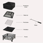 Outsunny Metal Large Firepit Outdoor Square Fire Pit Brazier with Rain Cover