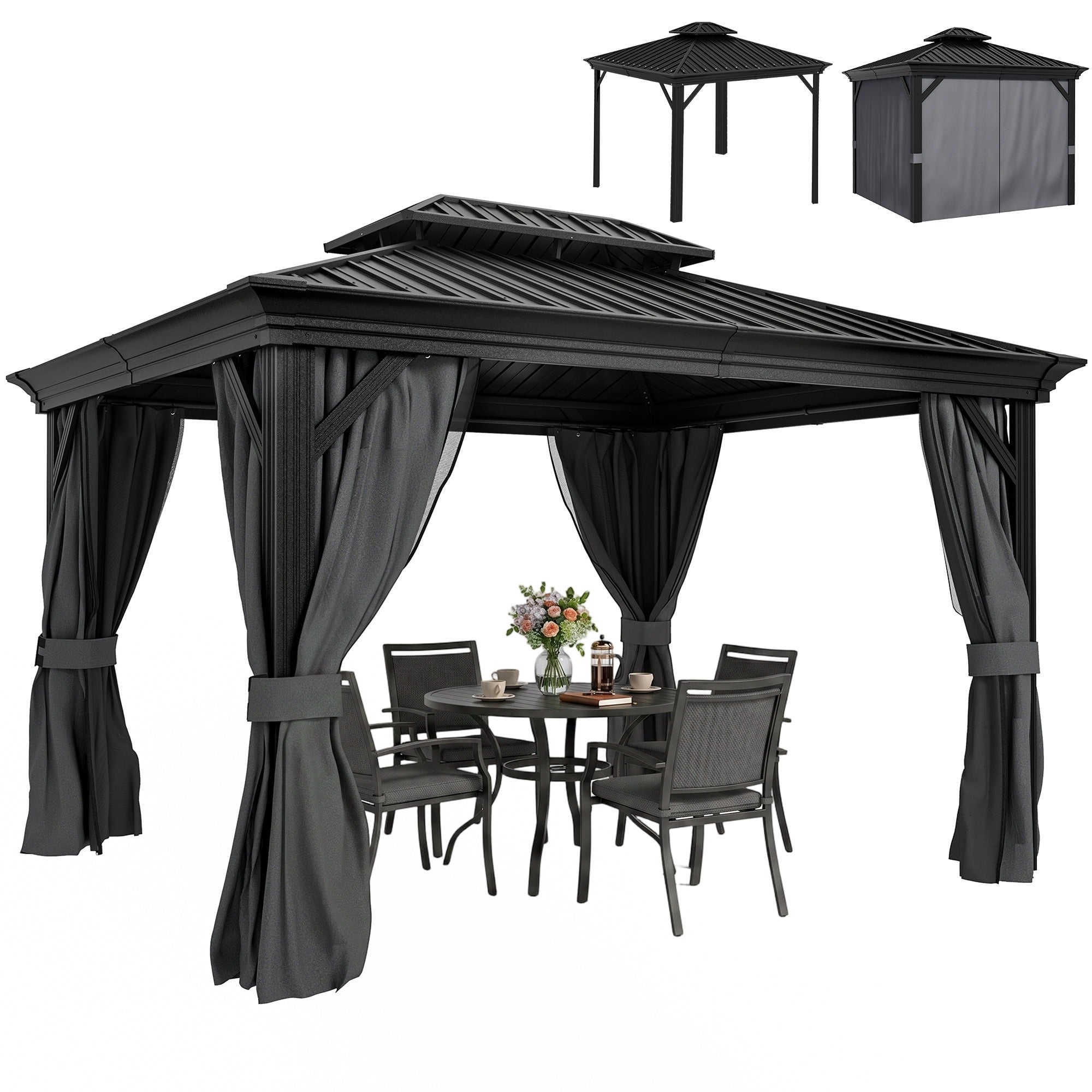Outsunny Hardtop Gazebo Aluminium Dark Grey 3.65x3m