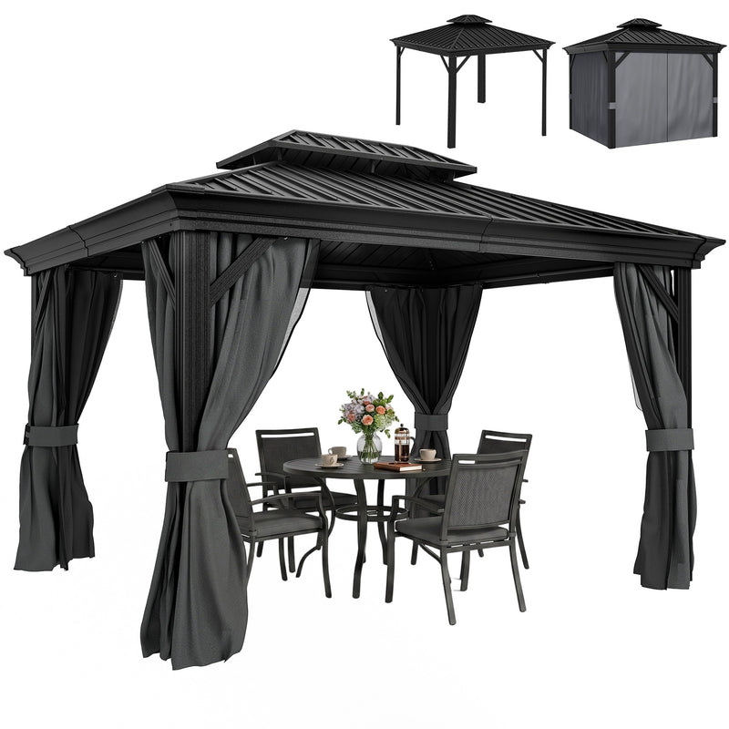 Outsunny Hardtop Gazebo Aluminium Dark Grey 3.65x3m