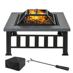 Outsunny Metal Large Firepit Outdoor Square Fire Pit Brazier with Rain Cover