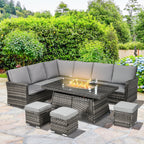 Outsunny 7-Piece Rattan Garden Sofa Set with Fire Pit Grey