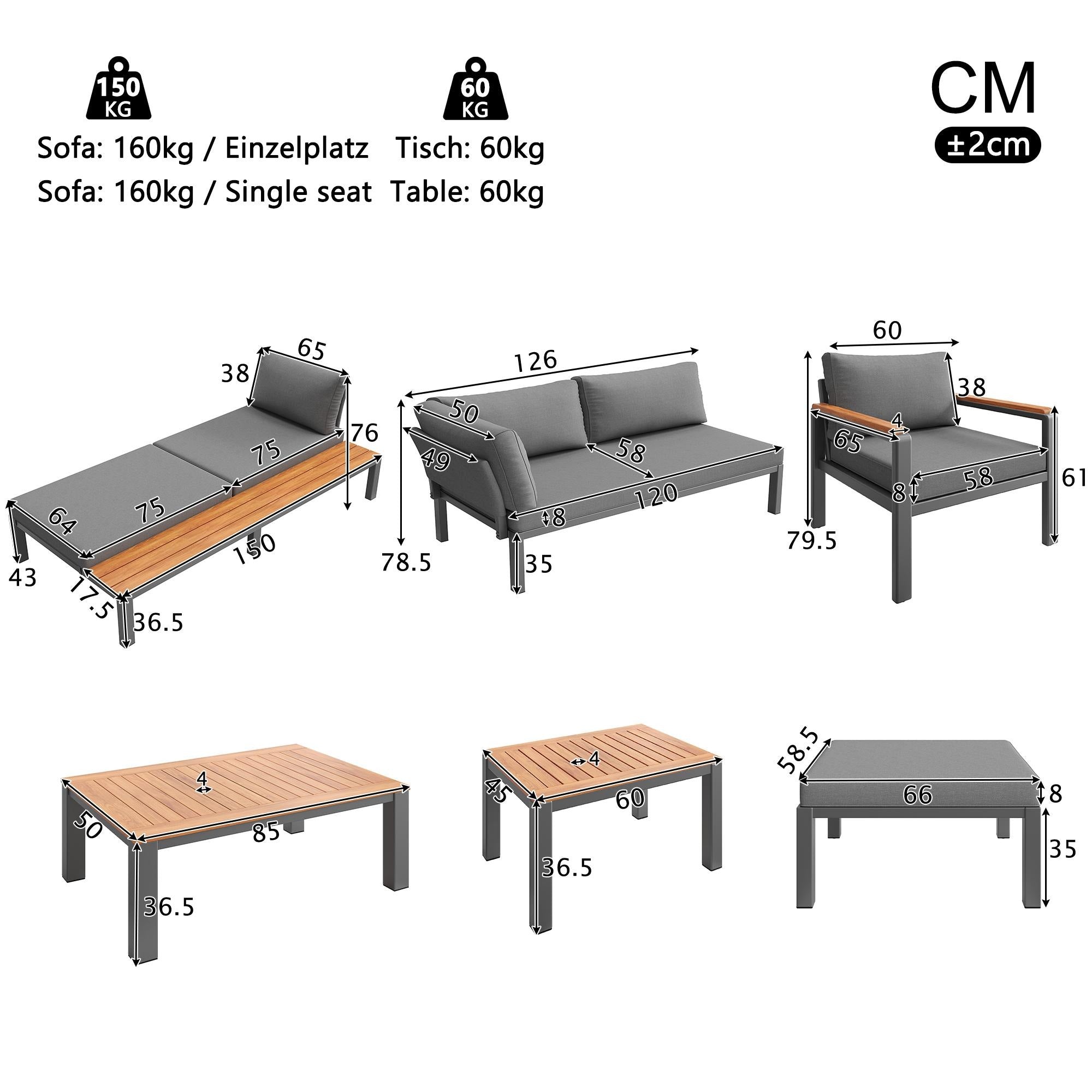 Modular Outdoor Garden Sofa Set with Aluminium Frame - Grey | Outsunny