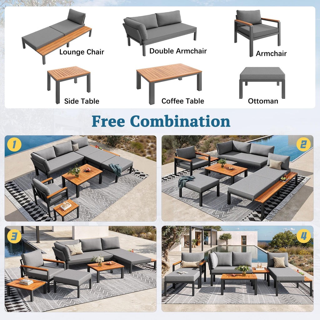 Modular Outdoor Garden Sofa Set with Aluminium Frame - Grey | Outsunny