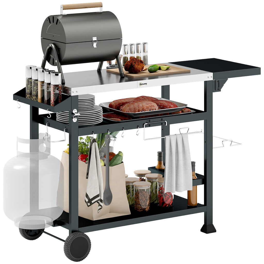 Outsunny BBQ Grill Table Stainless Steel Black