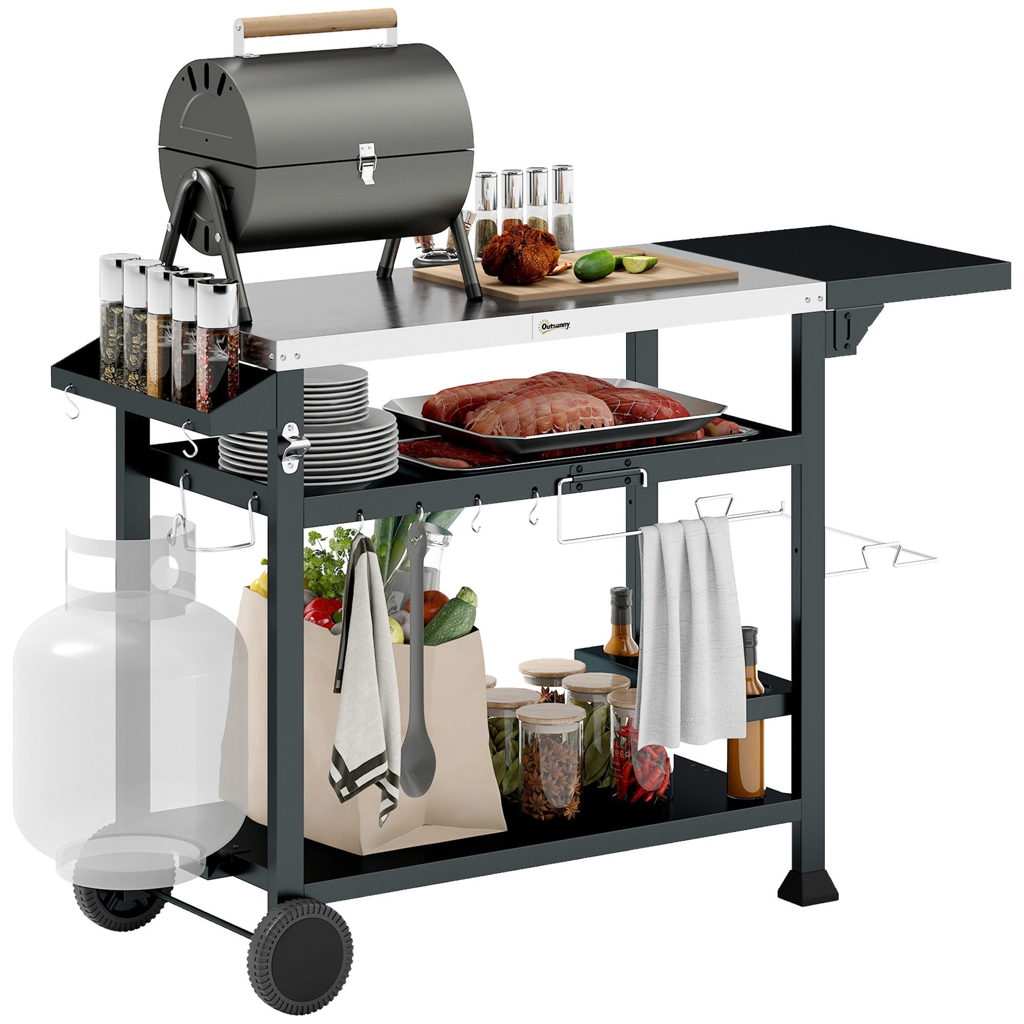 Outsunny BBQ Grill Table Stainless Steel Black