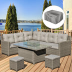 Outsunny 8-Seater Outdoor PE Rattan Sofa Set with Fire Pit Table