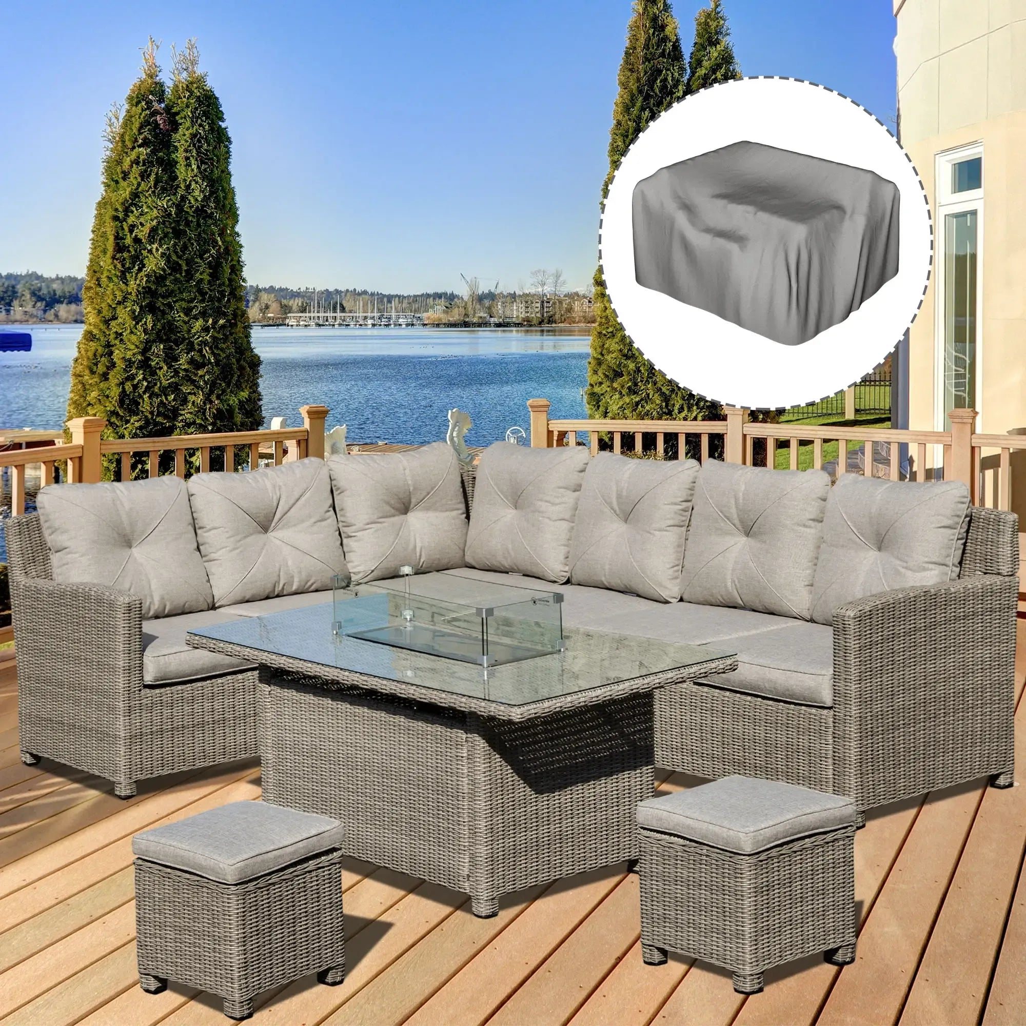 Outsunny 8-Seater Outdoor PE Rattan Sofa Set with Fire Pit Table