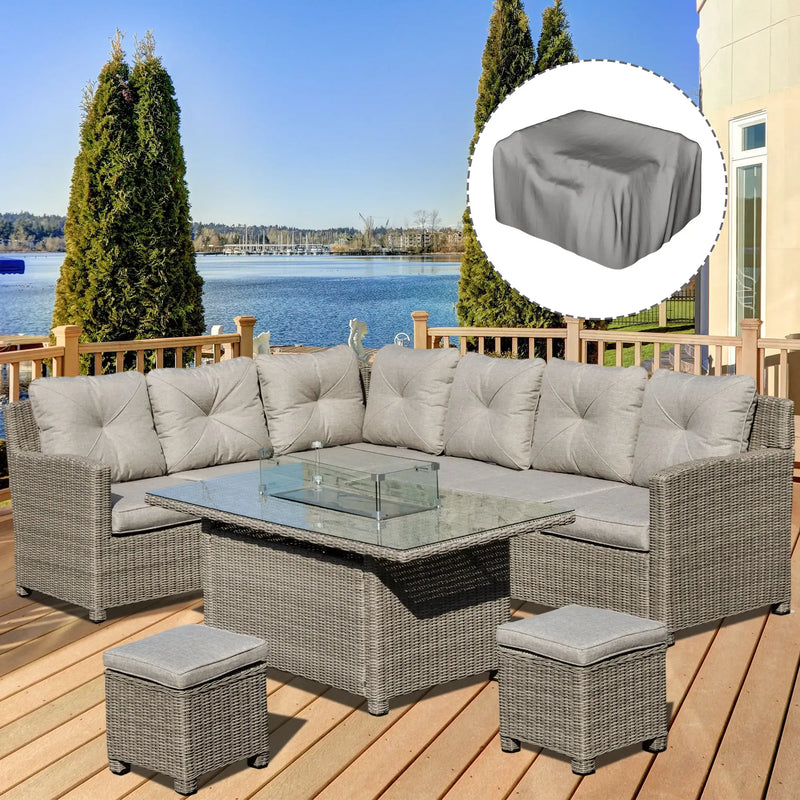 Outsunny 8-Seater Outdoor PE Rattan Sofa Set with Fire Pit Table