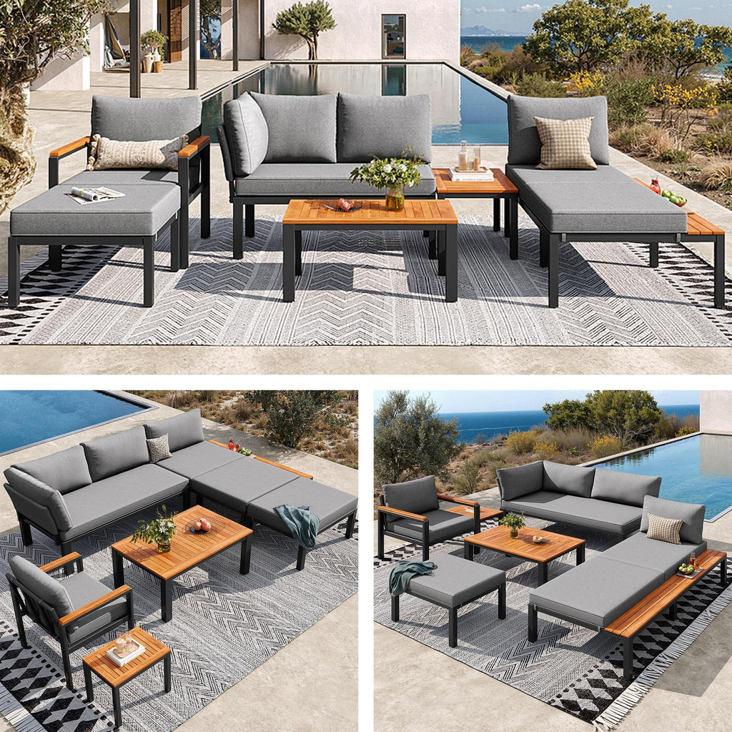 Modular Outdoor Garden Sofa Set with Aluminium Frame - Grey | Outsunny