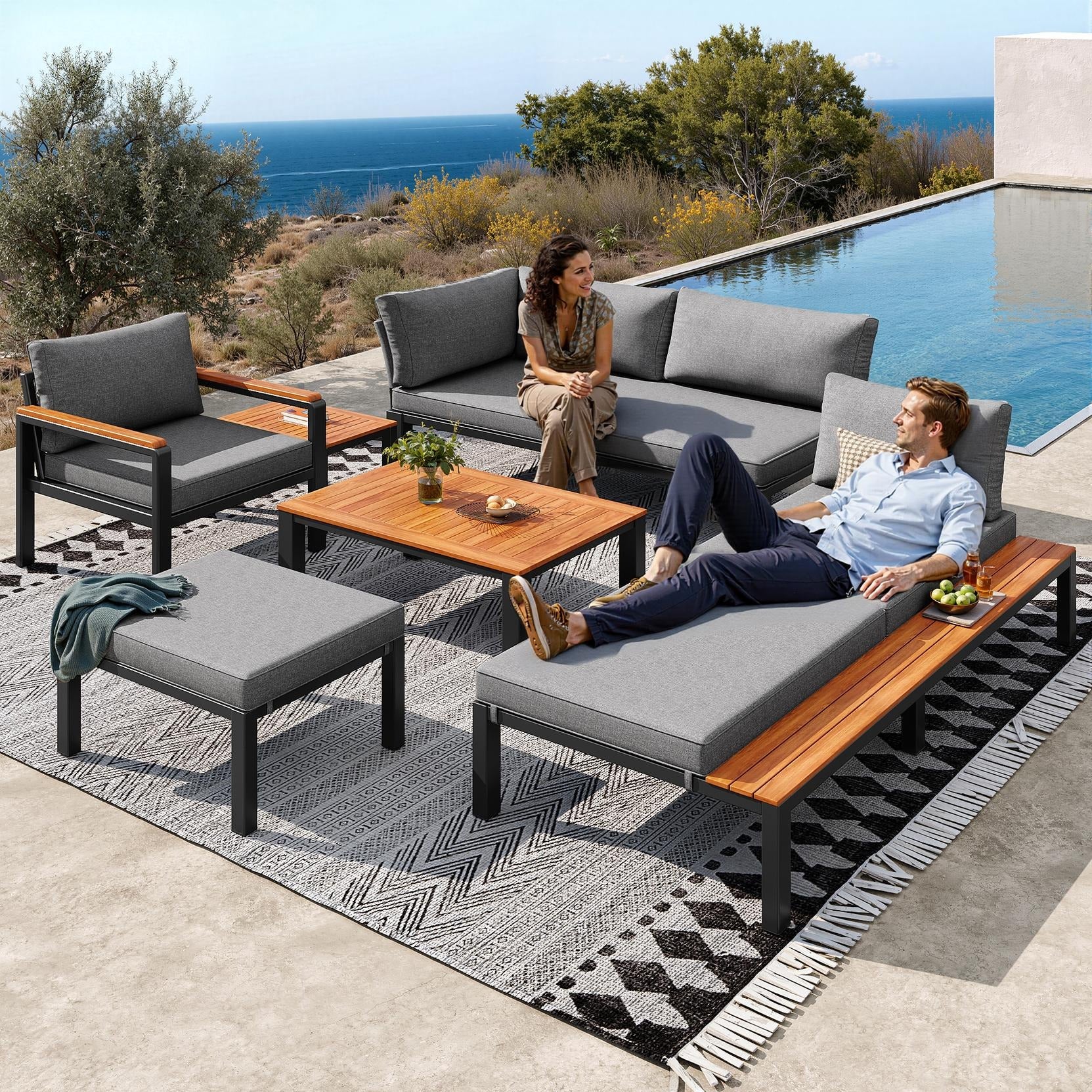 Modular Outdoor Garden Sofa Set with Aluminium Frame - Grey | Outsunny