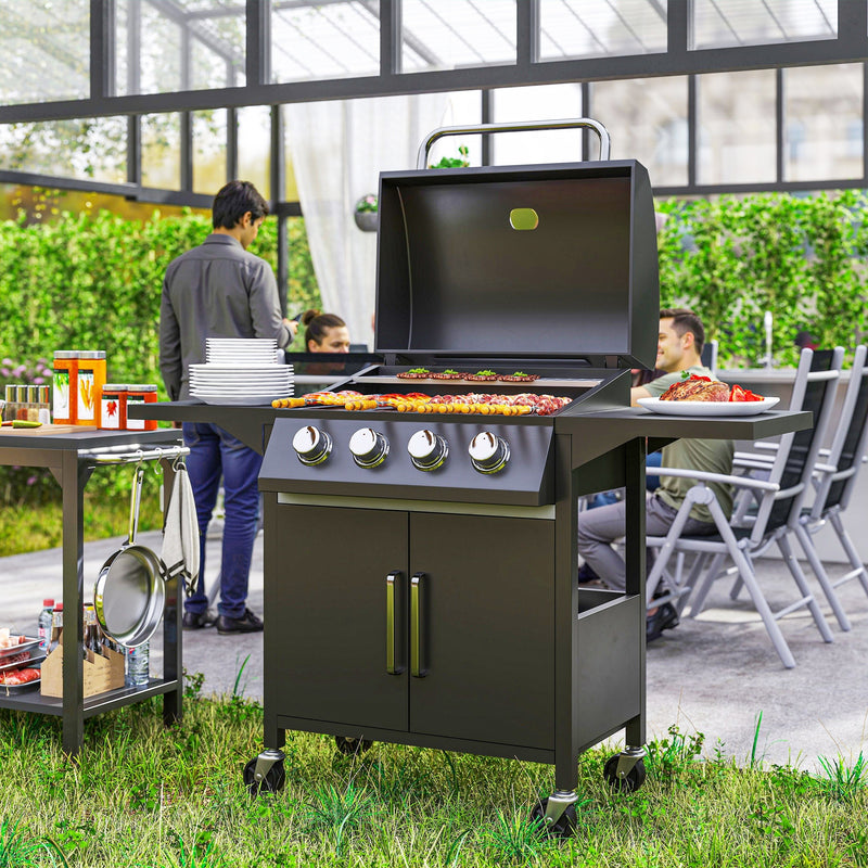 Outsunny 4+1 Burner Gas BBQ Grill Outdoor Barbecue Trolley with Wheels and Storage
