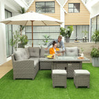 Outsunny 8-Seater Outdoor PE Rattan Sofa Set with Fire Pit Table