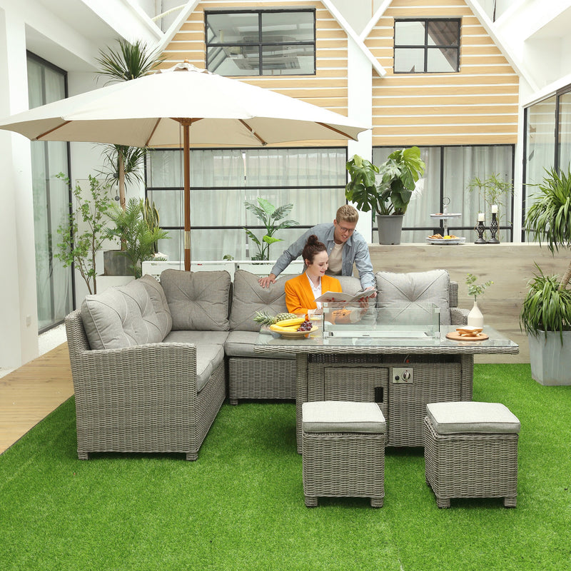 Outsunny 8-Seater Outdoor PE Rattan Sofa Set with Fire Pit Table