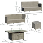 Outsunny 8-Seater Outdoor PE Rattan Sofa Set with Fire Pit Table