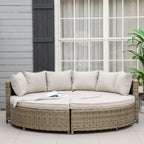 Outsunny 5 Pieces Outdoor PE Rattan Round Garden Daybed with Cushions