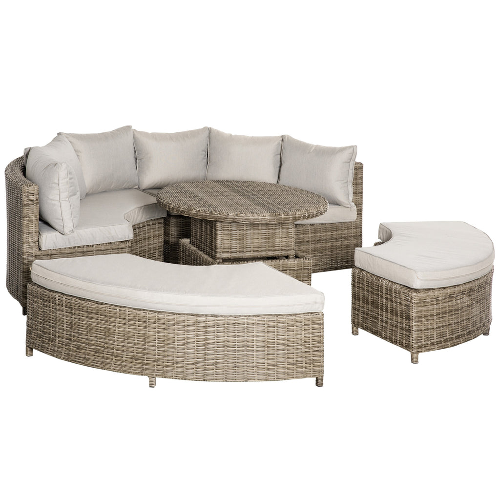 Outsunny 5 Pieces Outdoor PE Rattan Round Garden Daybed with Cushions