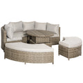 Outsunny 5 Pieces Outdoor PE Rattan Round Garden Daybed with Cushions
