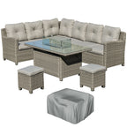 Outsunny 8-Seater Outdoor PE Rattan Sofa Set with Fire Pit Table