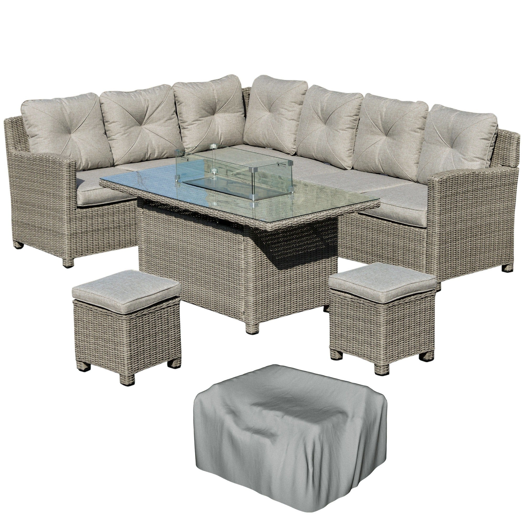 Outsunny 8-Seater Outdoor PE Rattan Sofa Set with Fire Pit Table