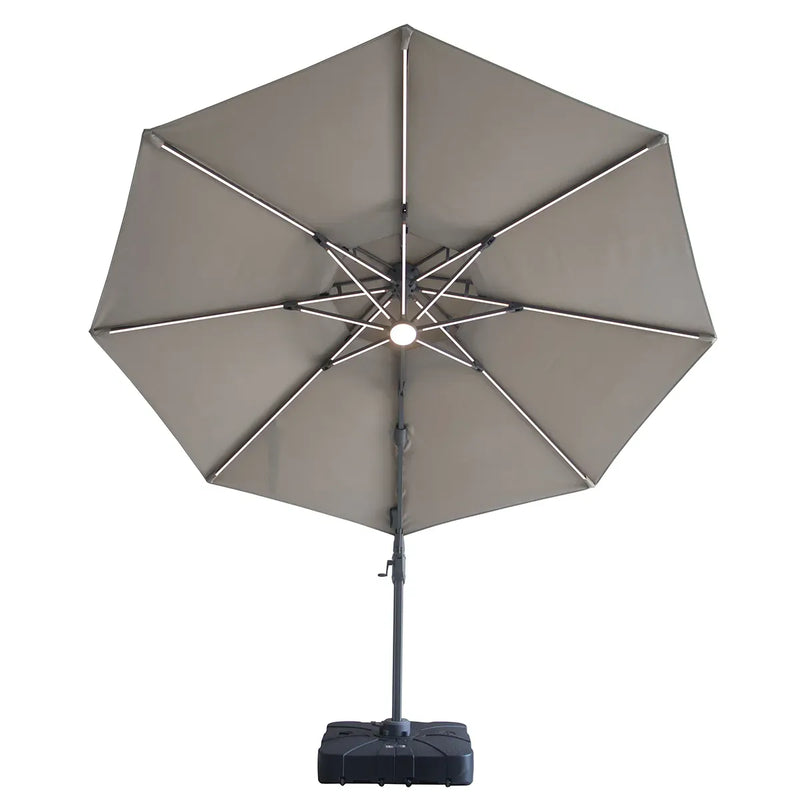 Maze - Apollo Solar LED 3m Round Rotating Cantilever Parasol with Base - Oil Green