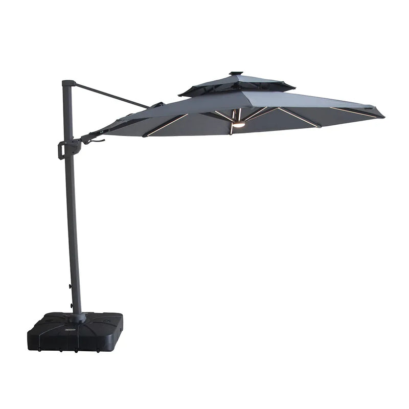 Maze - Apollo Solar LED 3m Round Rotating Cantilever Parasol with Base - Oil Green