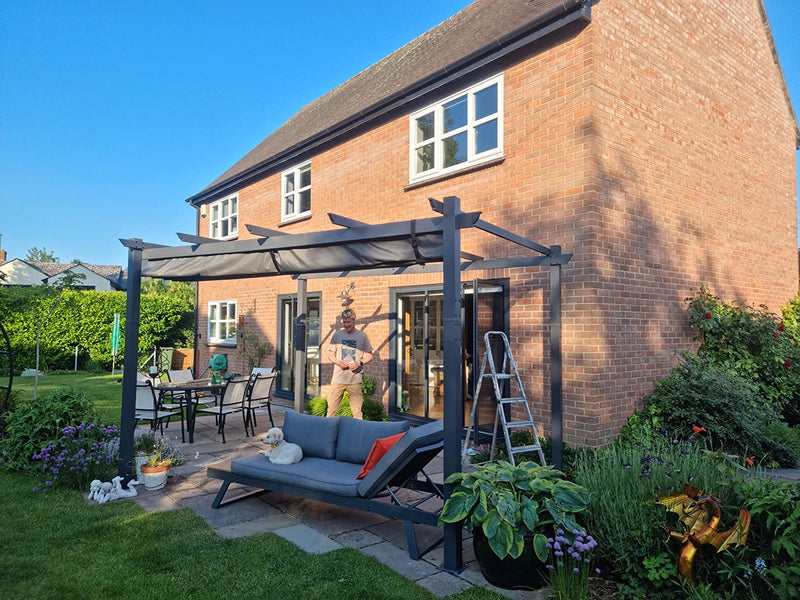 Costway 3 x 4m Outdoor Retractable Pergola with Sun Shade Canopy | Grey | NP10911GR