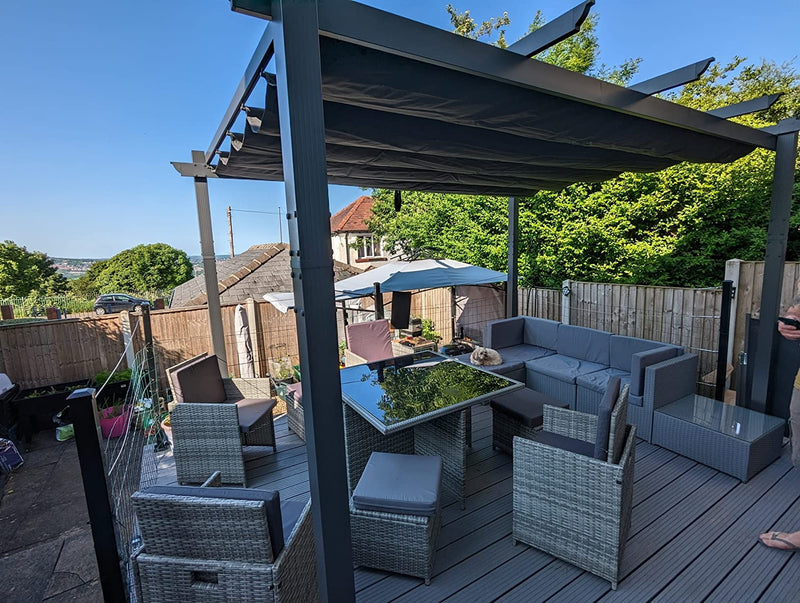 Costway 3 x 4m Outdoor Retractable Pergola with Sun Shade Canopy | Grey | NP10911GR