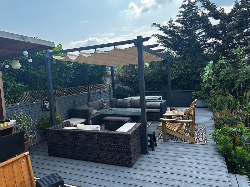 Costway 3 x 4m Outdoor Retractable Pergola with Sun Shade Canopy | Grey | NP10911GR