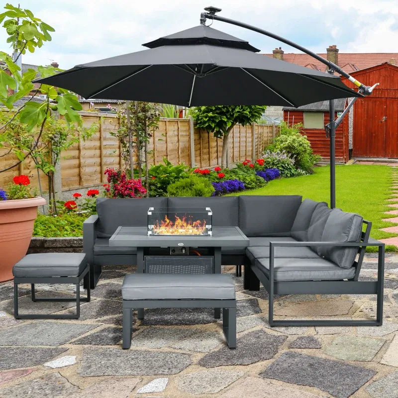 Outsunny 6-Piece Aluminium Garden Sofa Set with Fire Pit Grey