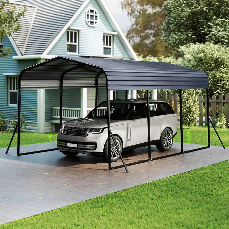 Costway 15FT Heavy-Duty Metal Carport Outdoor Garage Car Shelter-Black