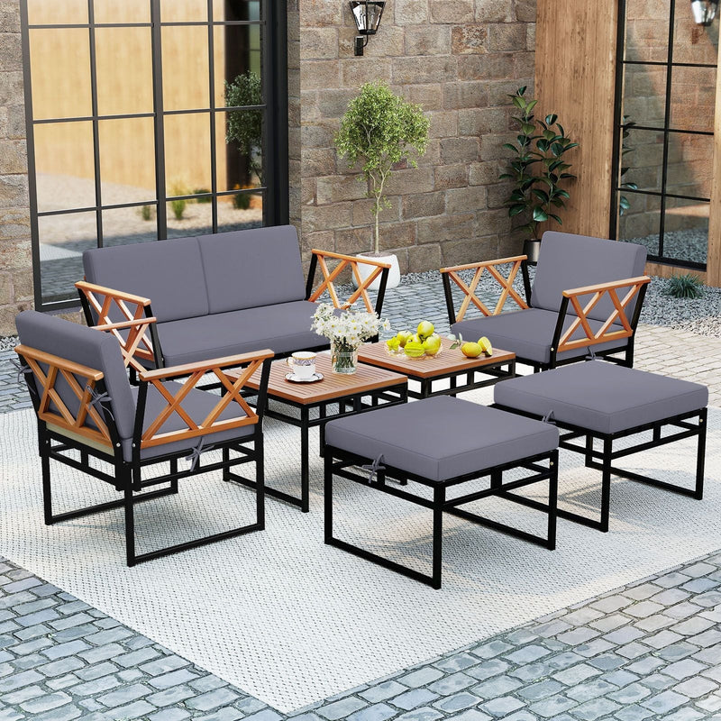 Costway 7-Piece Outdoor Conversation Set with Ottomans | Porch Garden Terrace | Grey | HW74059GR