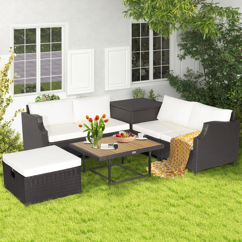 Costway 7-Piece Hand-Woven PE Wicker Patio Furniture Set | Off White | Outdoor Garden Dining Set | HW70679WH