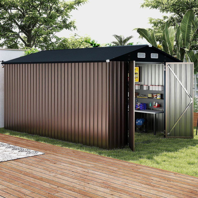 Costway Large Outdoor Storage Shed | Sloping Roof Utility Tool House | Grey | GT4434GR