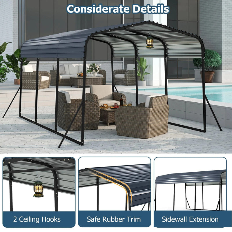 Costway 15FT Heavy-Duty Metal Carport Outdoor Garage Car Shelter-Black