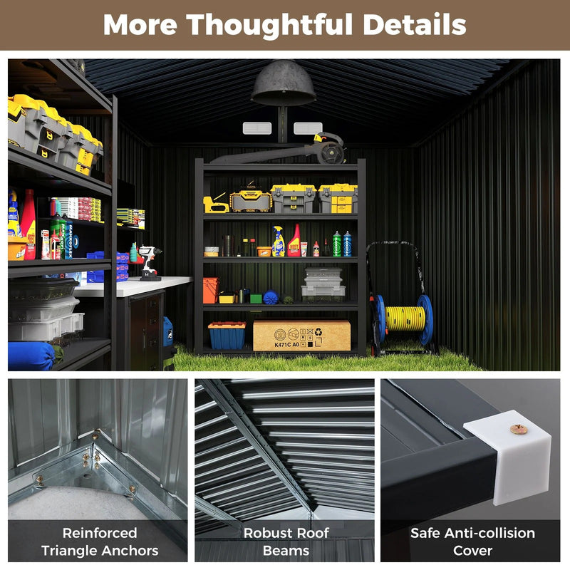 Costway Large Outdoor Storage Shed | Sloping Roof Utility Tool House | Grey | GT4434GR