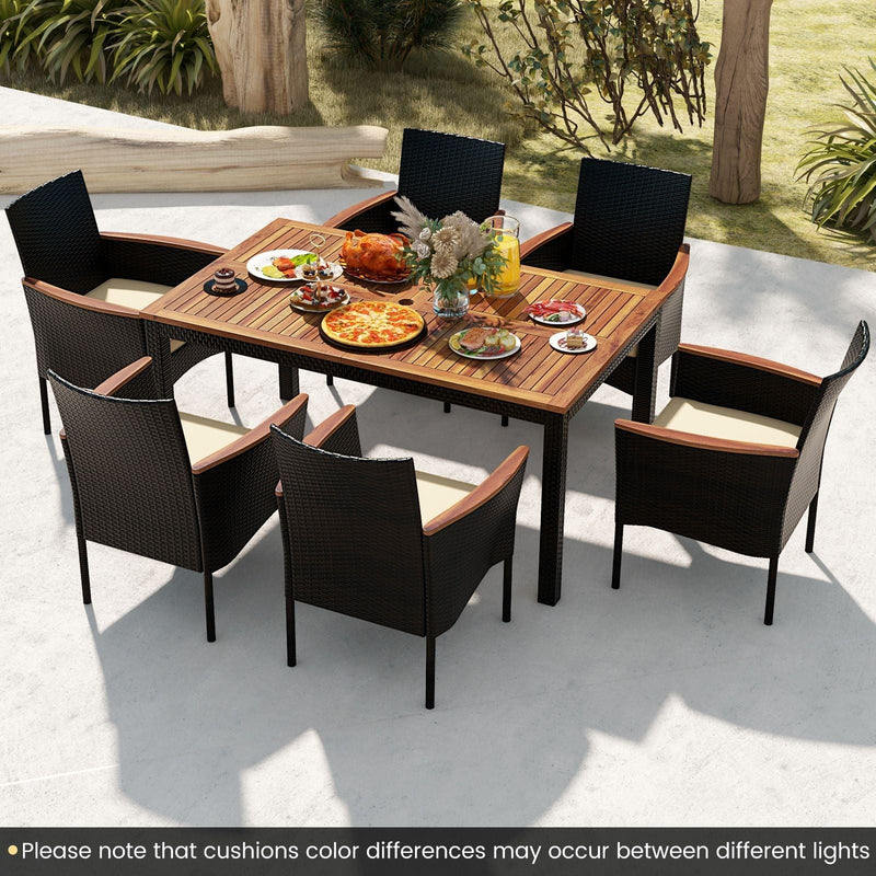 Costway 7-Piece PE Rattan Outdoor Patio Dining Set | Yard Garden Poolside | Brown | HW73139BN