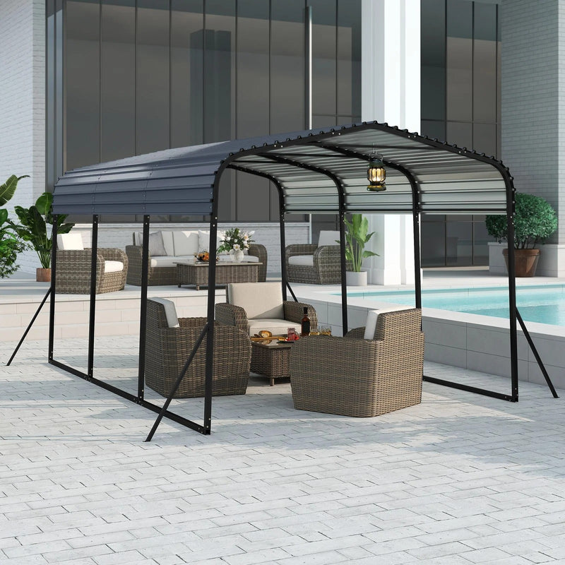 Costway 15FT Heavy-Duty Metal Carport Outdoor Garage Car Shelter-Black