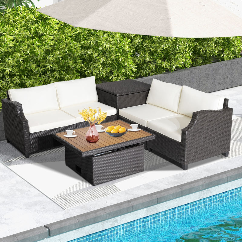 Costway 7-Piece Hand-Woven PE Wicker Patio Furniture Set | Off White | Outdoor Garden Dining Set | HW70679WH