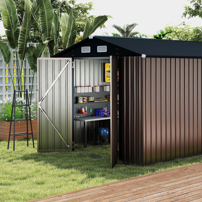 Costway Large Outdoor Storage Shed | Sloping Roof Utility Tool House | Grey | GT4434GR