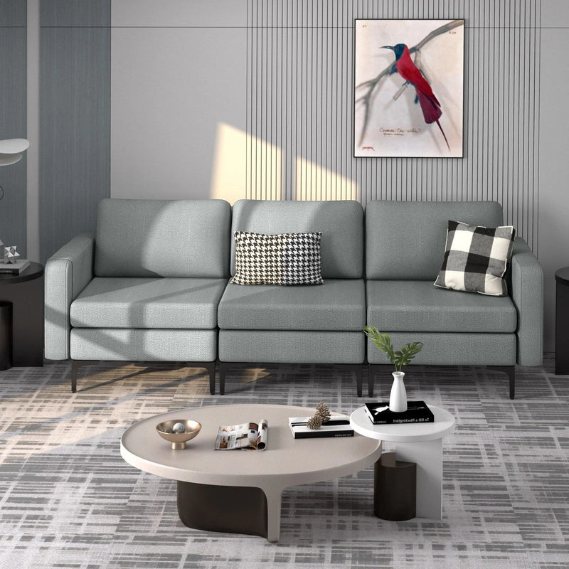 Costway 3-Seat Sofa with Magazine Caddy, Socket & USB Charging Ports | Light Grey | HV10299SL