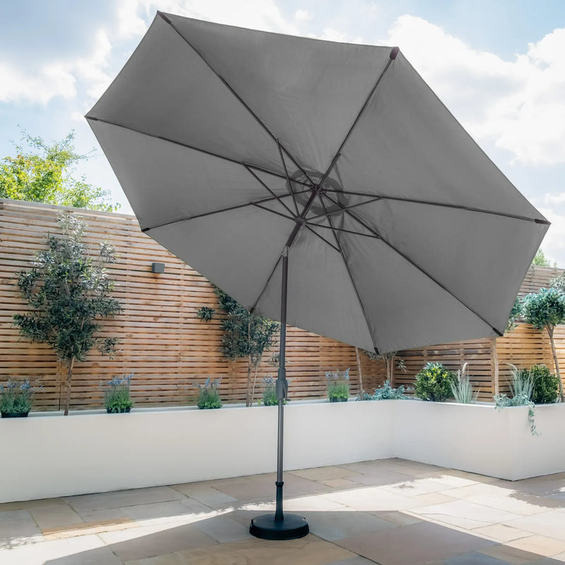 Maze - Apollo Solar LED 3m Round Rotating Cantilever Parasol with Base - Oil Green