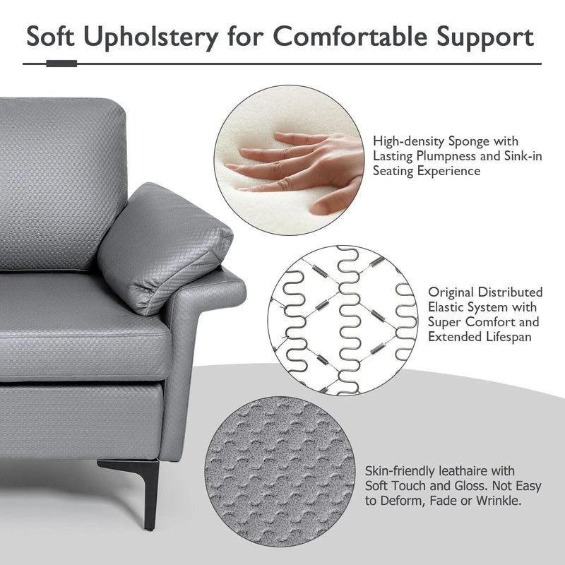 Costway L-Shaped 3-Seat Upholstered Sectional Sofa | Grey | Living Room Corner Sofa