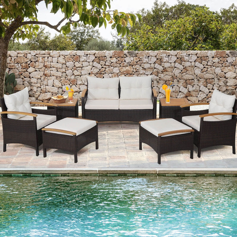 Costway 7-Piece Patio Rattan Sofa Set with Cushions & Ottomans | Outdoor Garden Lounge Set | HW70450
