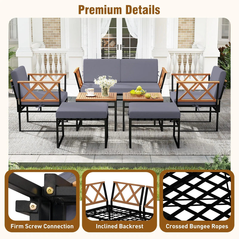 Costway 7-Piece Outdoor Conversation Set with Ottomans | Porch Garden Terrace | Beige | HW74059BN