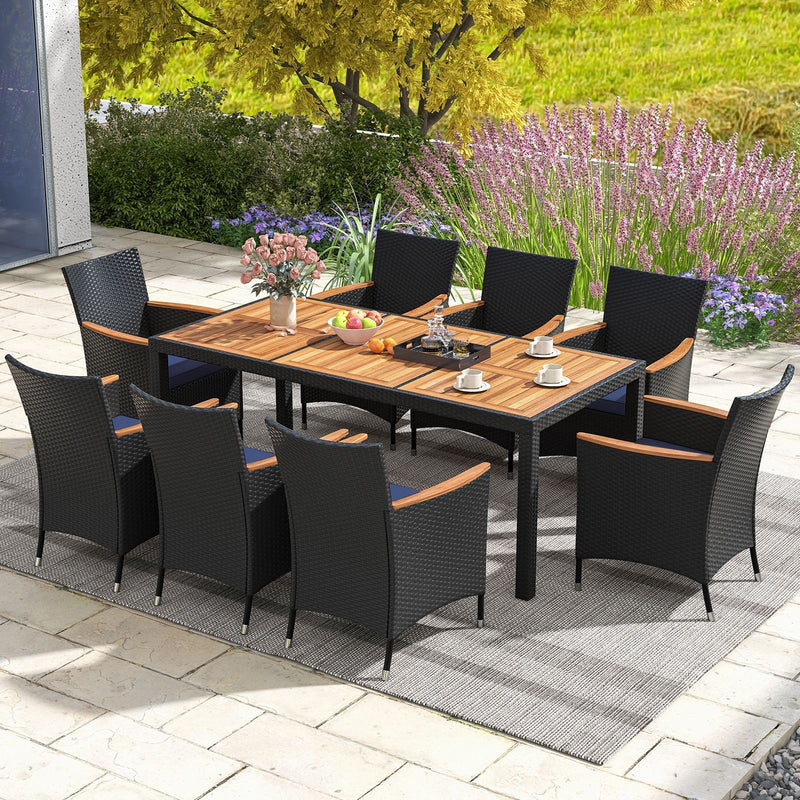 Costway 9-Piece Patio Dining Set for 8 | PE Rattan Conversation Set with Umbrella Hole | Navy | HW73185NY